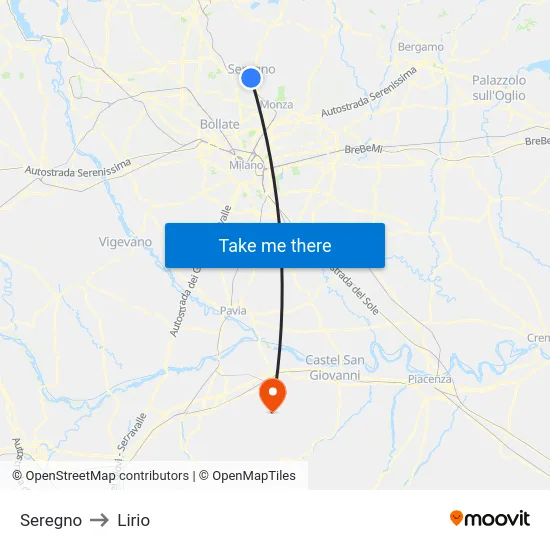 Seregno to Lirio map