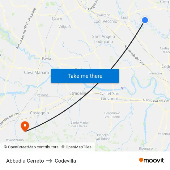 Abbadia Cerreto to Codevilla map