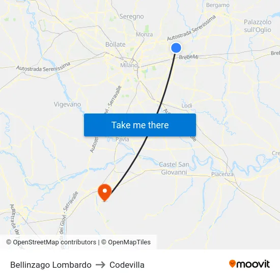 Bellinzago Lombardo to Codevilla map
