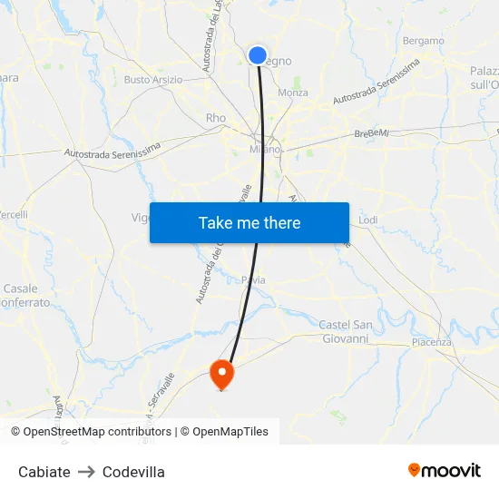 Cabiate to Codevilla map