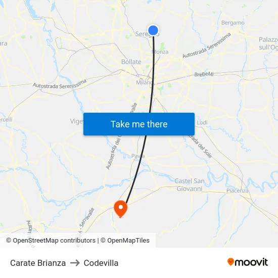 Carate Brianza to Codevilla map