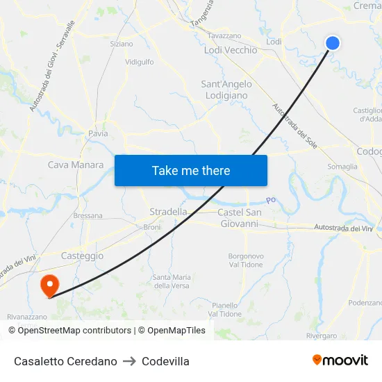 Casaletto Ceredano to Codevilla map
