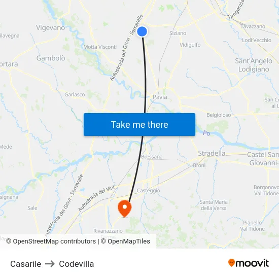 Casarile to Codevilla map