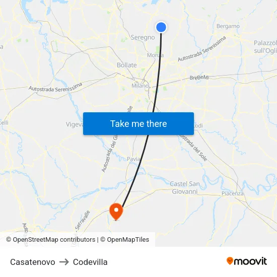 Casatenovo to Codevilla map