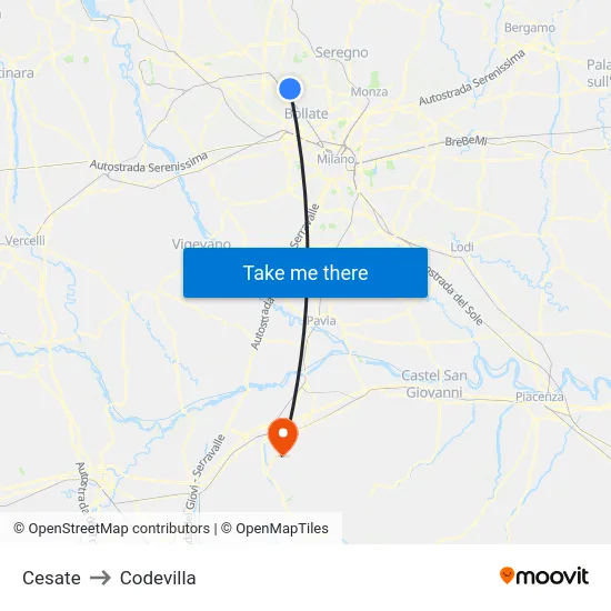 Cesate to Codevilla map