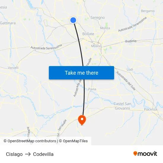 Cislago to Codevilla map