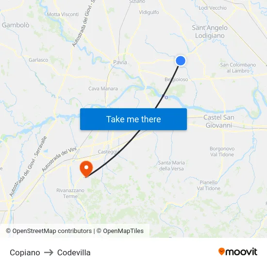 Copiano to Codevilla map