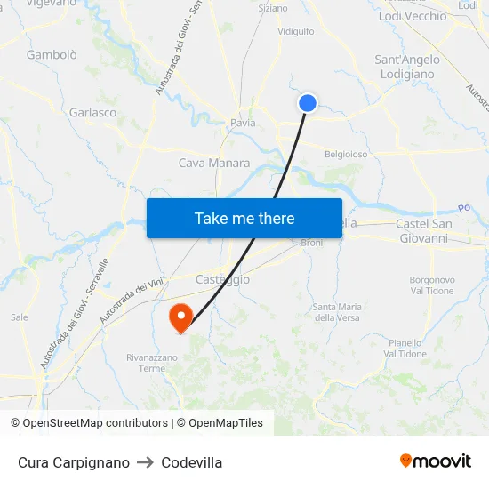 Cura Carpignano to Codevilla map
