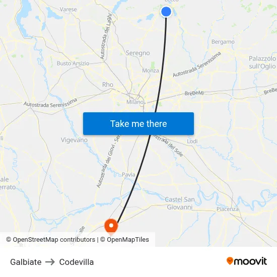 Galbiate to Codevilla map