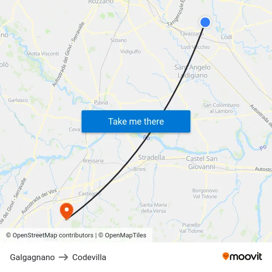 Galgagnano to Codevilla map