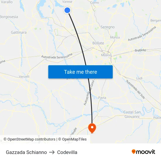 Gazzada Schianno to Codevilla map