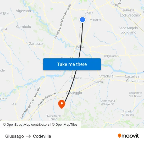 Giussago to Codevilla map