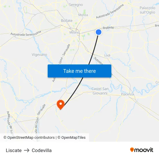Liscate to Codevilla map