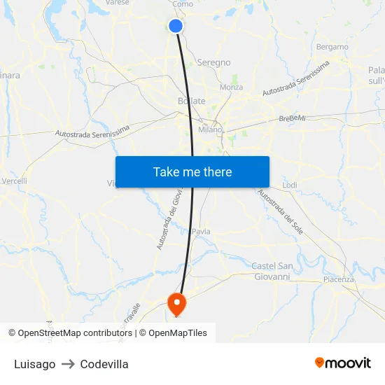 Luisago to Codevilla map
