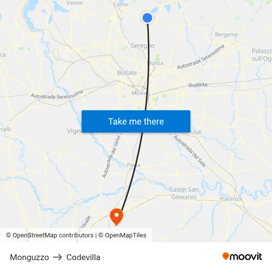 Monguzzo to Codevilla map