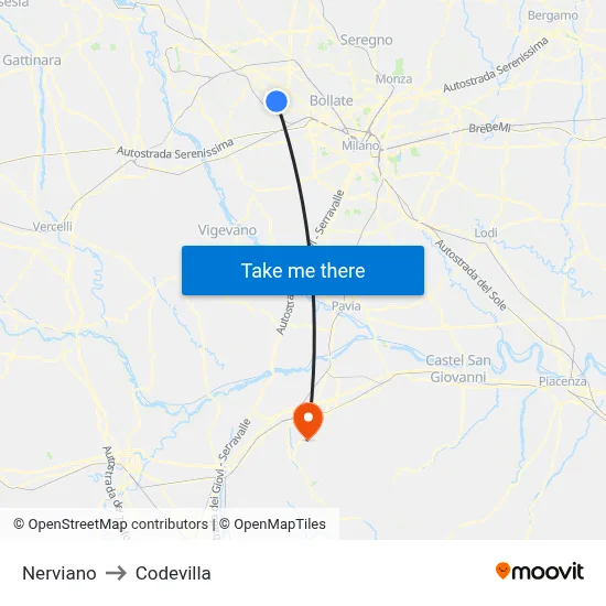 Nerviano to Codevilla map