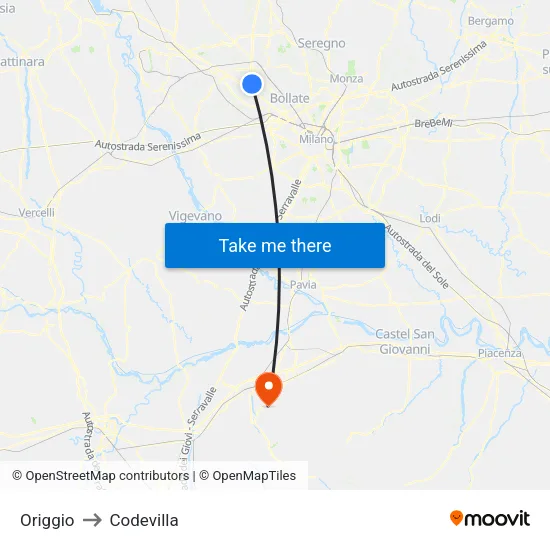 Origgio to Codevilla map