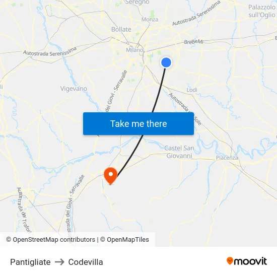 Pantigliate to Codevilla map