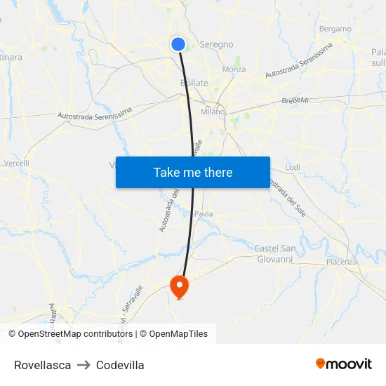 Rovellasca to Codevilla map