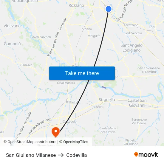 San Giuliano Milanese to Codevilla map