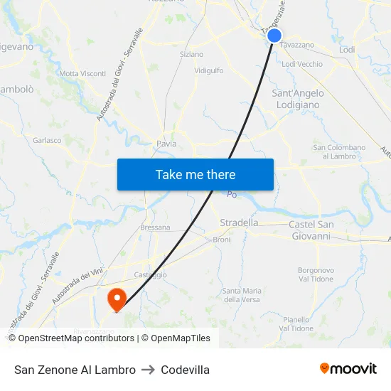 San Zenone Al Lambro to Codevilla map