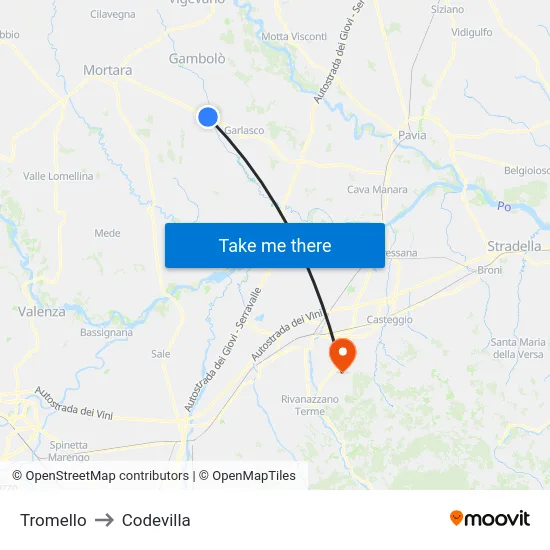 Tromello to Codevilla map