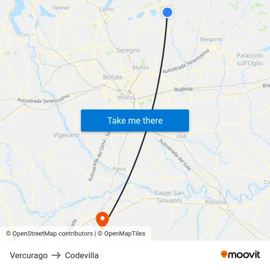 Vercurago to Codevilla map