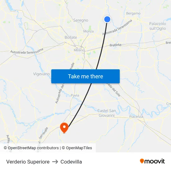 Verderio Superiore to Codevilla map