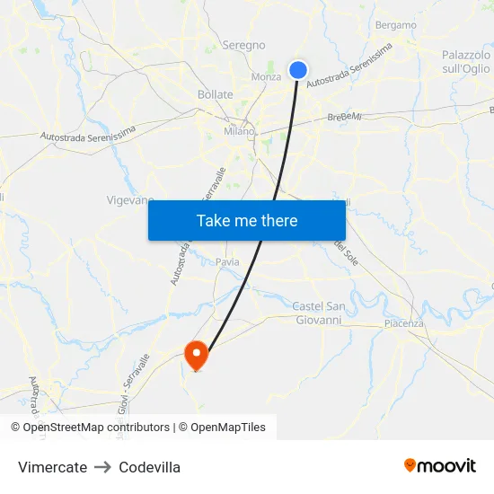 Vimercate to Codevilla map