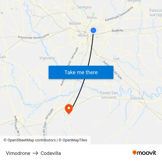 Vimodrone to Codevilla map