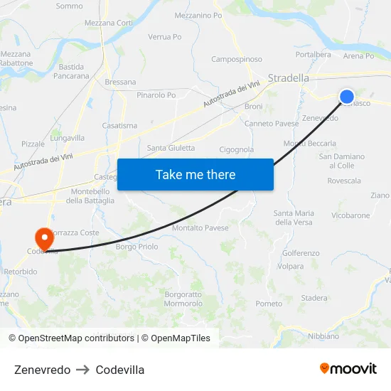 Zenevredo to Codevilla map