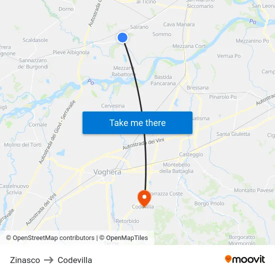 Zinasco to Codevilla map