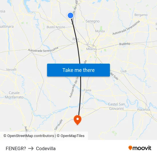 Fenegro to Codevilla map