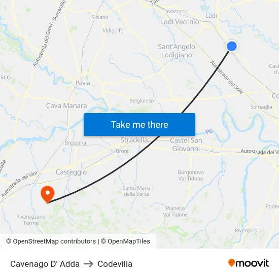 Cavenago D' Adda to Codevilla map