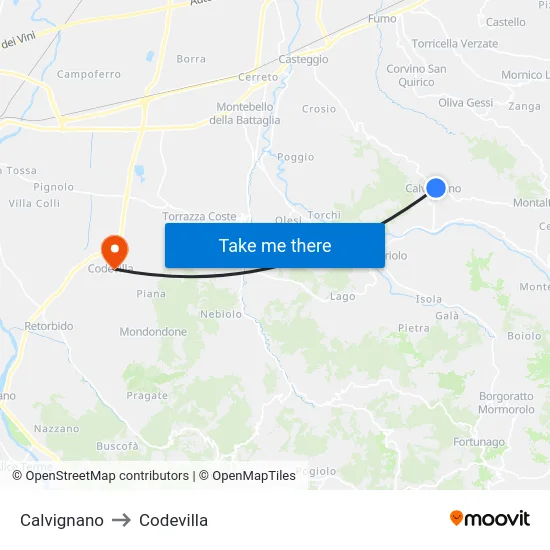 Calvignano to Codevilla map