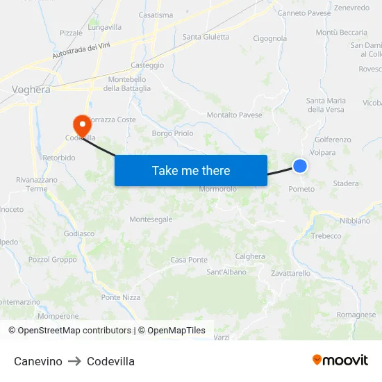 Canevino to Codevilla map