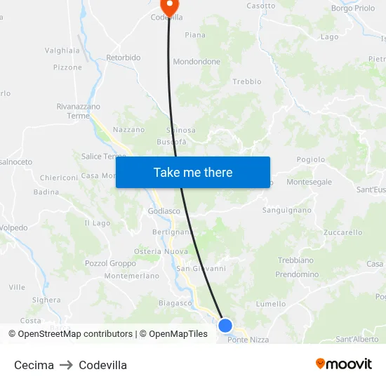 Cecima to Codevilla map