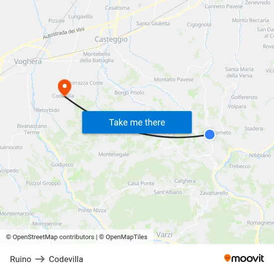Ruino to Codevilla map