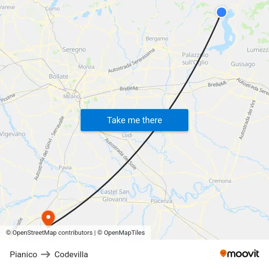 Pianico to Codevilla map