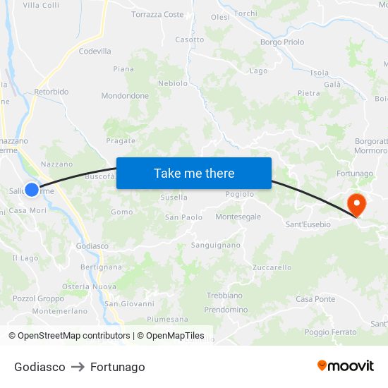 Godiasco to Fortunago map