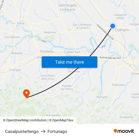 Casalpusterlengo to Fortunago map