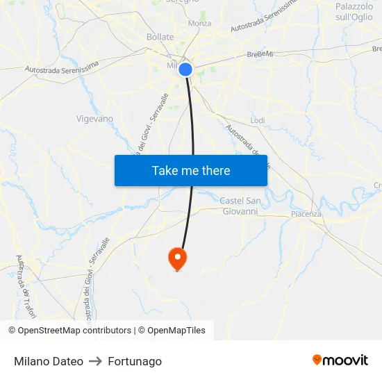 Milano Dateo to Fortunago map