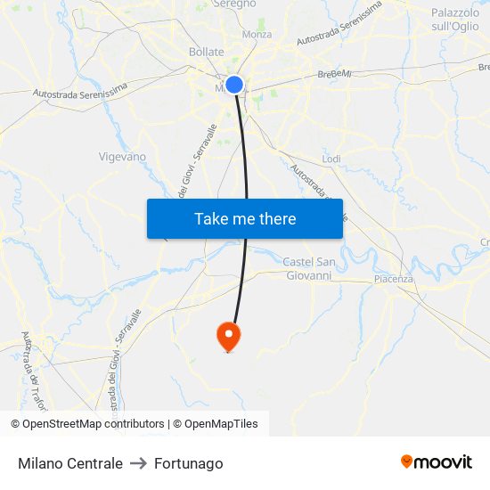 Milano Centrale to Fortunago map