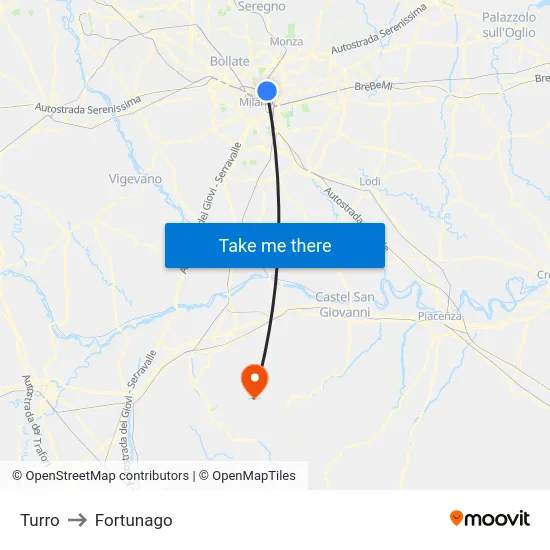 Turro to Fortunago map