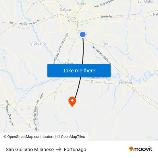San Giuliano Milanese to Fortunago map