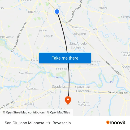San Giuliano Milanese to Rovescala map
