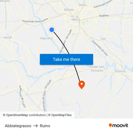Abbiategrasso to Ruino map
