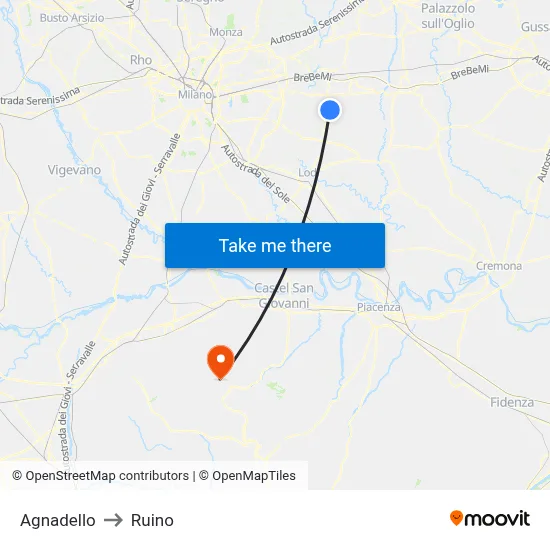 Agnadello to Ruino map