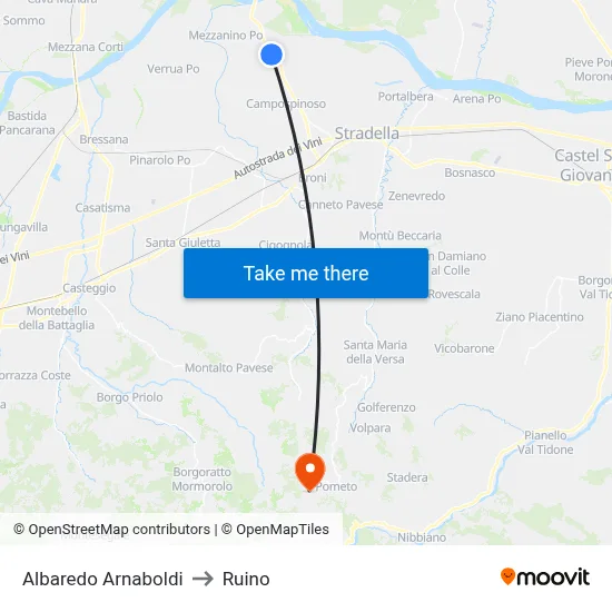 Albaredo Arnaboldi to Ruino map