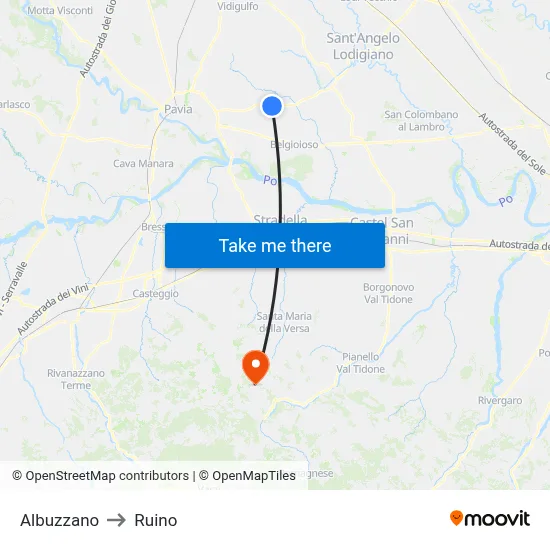 Albuzzano to Ruino map